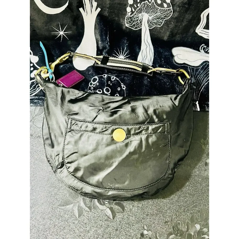Coach Hampton Hobo Crescent #116 M05Q-116 Black Nylon Teal Y2K 2005